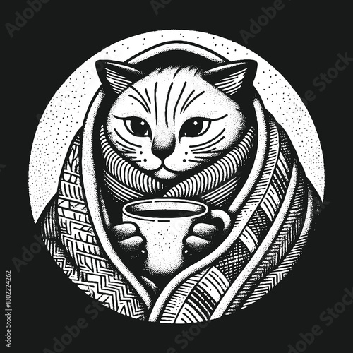 Cozy Cat with Coffee: A Warm and Relaxing Illustration.