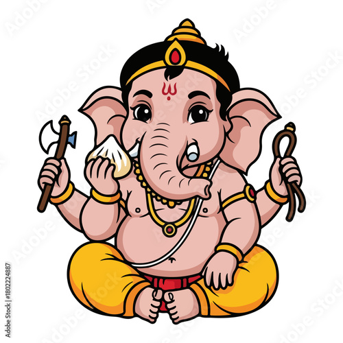 Cute Baby Ganesha Cartoon Vector Illustration Hindu God for Ganesh Chaturthi