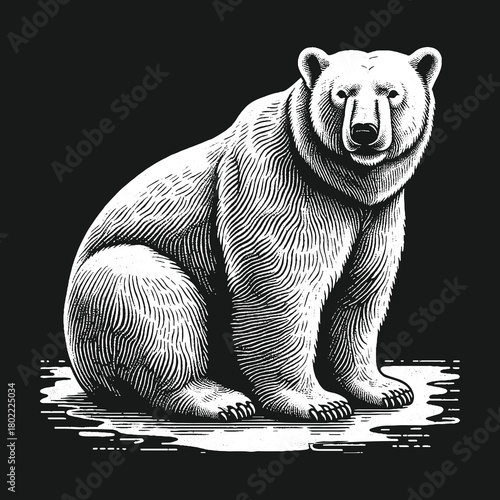 Majestic Polar Bear Portrait in Monochrome Art.