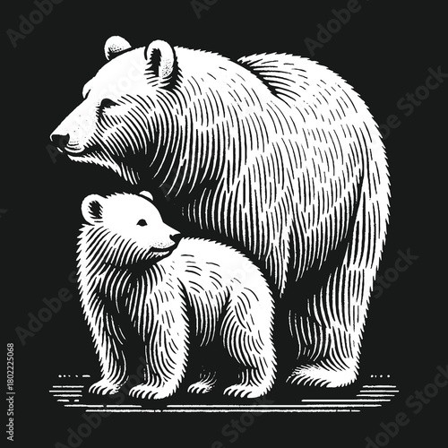 Mother Bear and Cub Standing Together in the Wilderness.