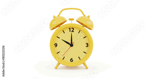Yellow vintage alarm clock with bells on white background