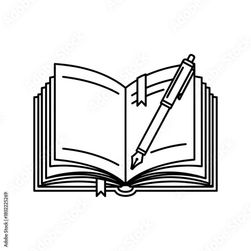 Antique open book vector illustration with blank white pages for education or diary notes