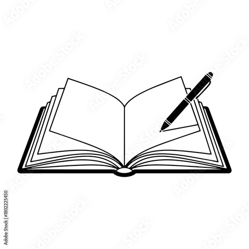 Vector icon of an open book with blank white pages for education, literature, or library knowledge