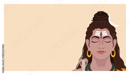 Meditating Lord Shiva with empty speech bubble. Hindu god vector banner with copy space for text.