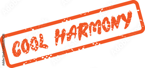 A distressed stamp illustration that says cool harmony in orange color