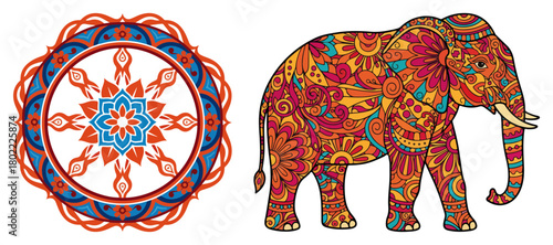 Ornamental Mandala And Paisley Elephant Decorative Indian Vector Illustration