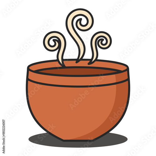 Steaming Clay Bowl Icon Minimal Cartoon Vector For Food And Tea Illustration