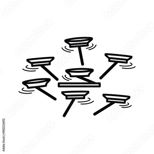 Dynamic hand-drawn illustration depicting multiple vibrating cymbals or spinning objects creating a sense of rhythm and motion