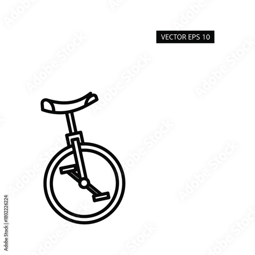 Simple black outline unicycle icon vector illustration for circus, sport, balance, entertainment and activity