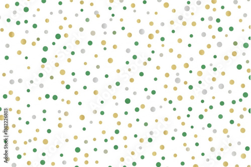 Festive gold, silver, and green confetti dots pattern for a joyous celebration, perfect for party invites, New Year's Eve, or St. Patrick's Day designs