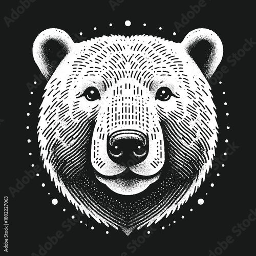 Intricate Polar Bear Portrait in Black and White.