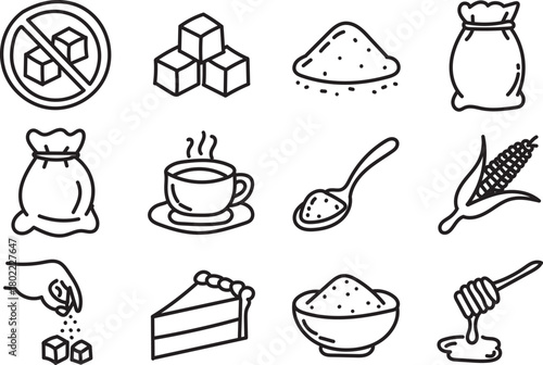 Hand Drawn Sugar and Sweetener Line Icons for Food, Ingredients and Baking