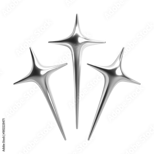 3d chrome star shapes with a futuristic Y2K aesthetic