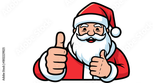 Santa Claus cartoon character giving two thumbs up, wearing a red suit and hat.