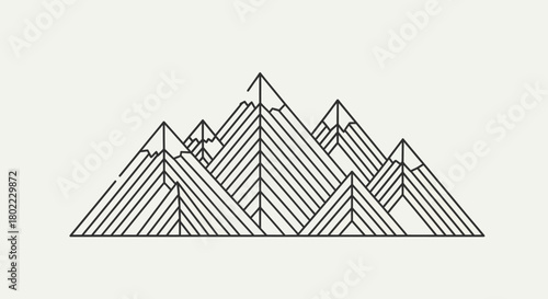 Geometric illustration depicts a stylized mountain range with linear design.