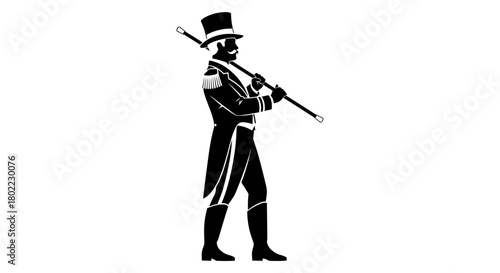 Silhouette of a man in formal attire, holding a baton.