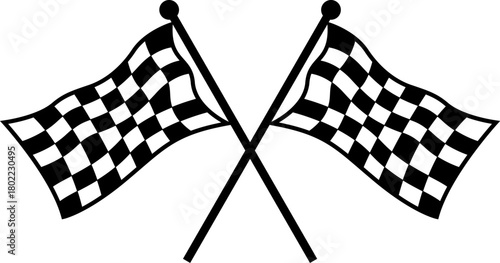 Two crossed checkered flag silhouette, representing the end of a race. sports finish line flag black symbol. race symbol illustration