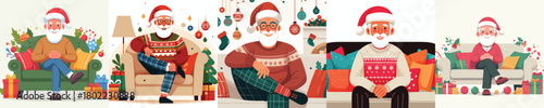 vector grandfather sitting on sofa at christmas