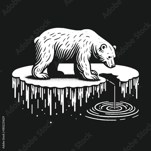 Polar Bear on Melting Iceberg: Climate Change Awareness.