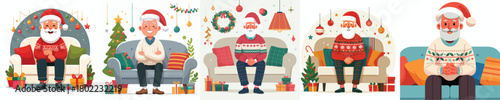 vector grandfather sitting on sofa at christmas
