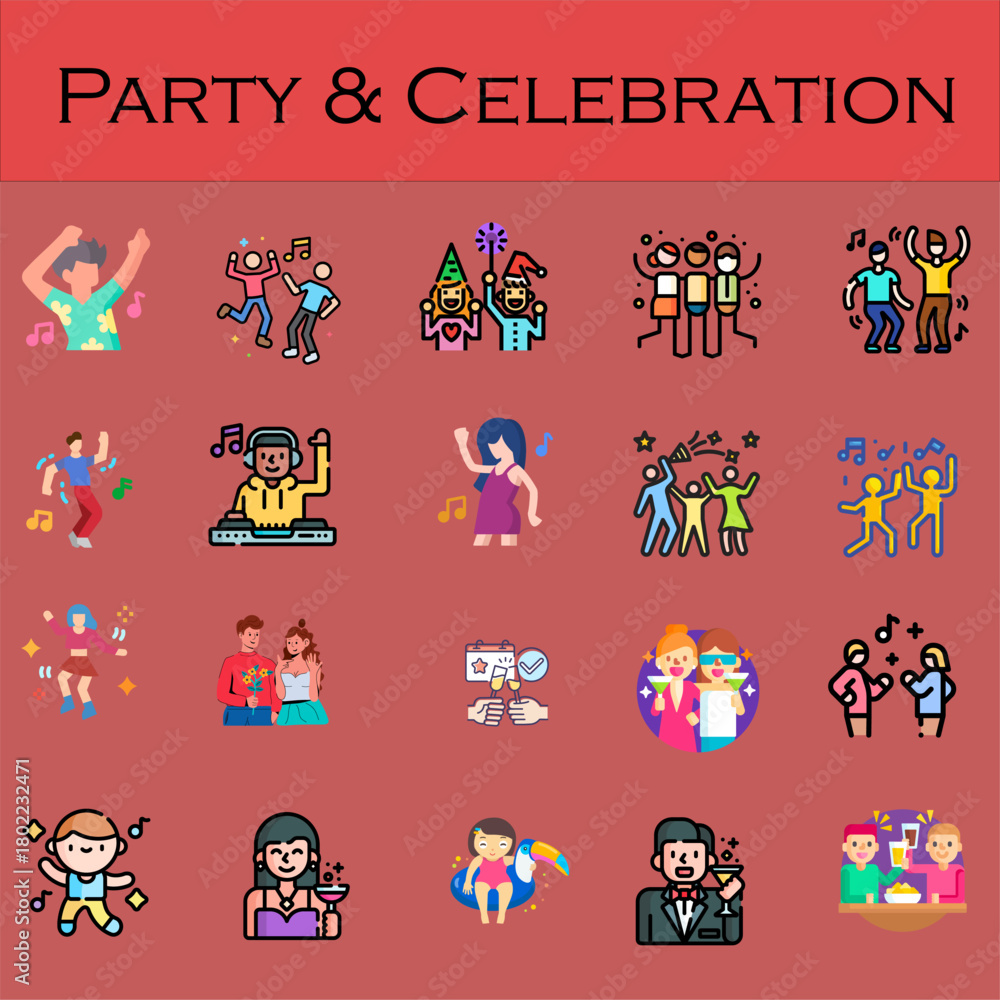 Naklejka premium Vibrant Collection of Party, Celebration, and Dance Vector Icons