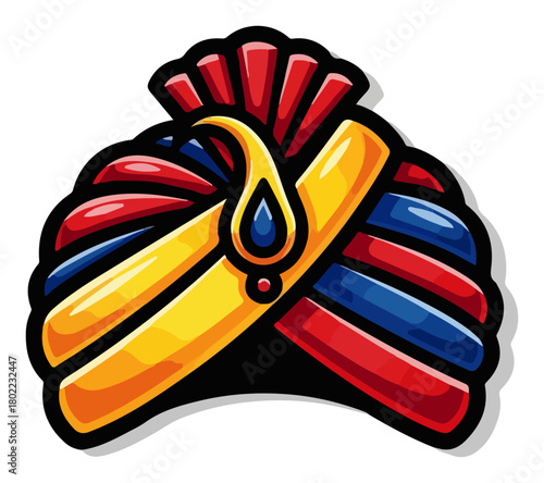 Traditional Indian Turban Vector Illustration. Colorful Rajasthani Pagri Headdress Symbol.
