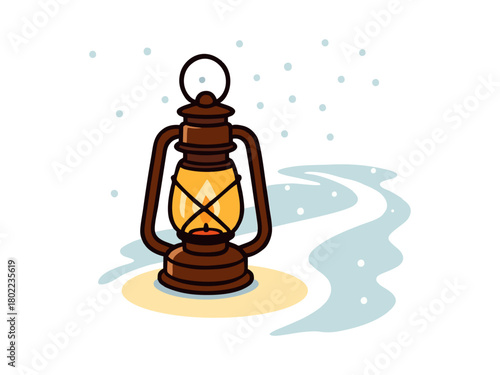 Vintage Kerosene Lantern on Snowy Path.