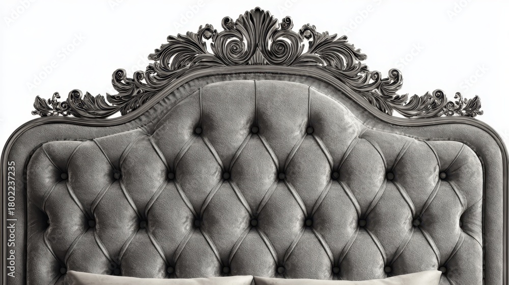 Obraz premium Elegant tufted headboard featuring classic baroque and rococo style carvings, creating a vintage luxury bed furniture piece for a bedroom interior design