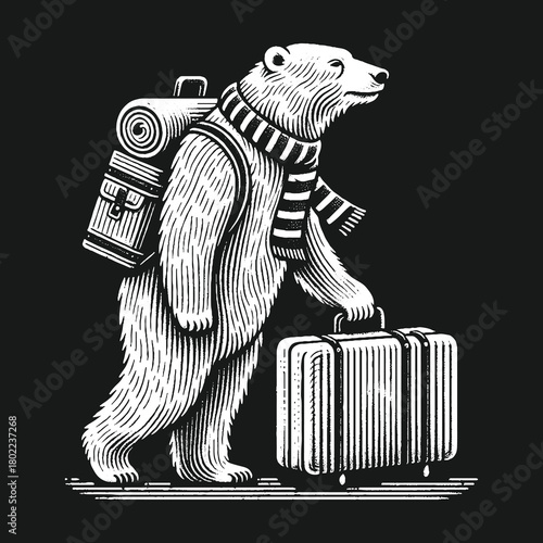 Bear Traveler with Luggage and Backpack Ready for Adventure.