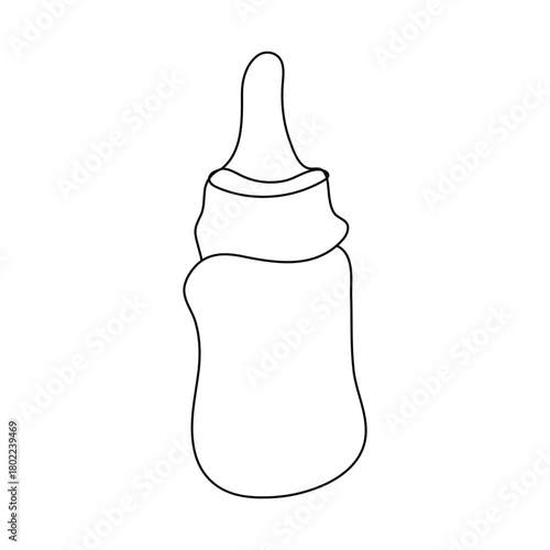 Continuous single line drawing of kitdes baby bottle with handle and nipple, minimal modern contour illustration design.