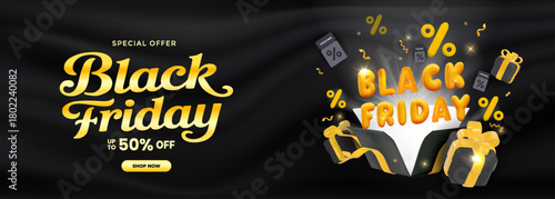 Black Friday Special Offer With Golden Script Text And Gift Boxes For holiday campaigns