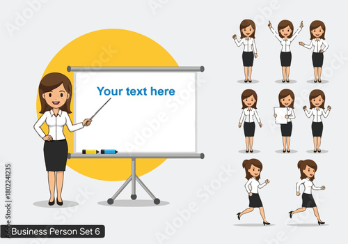 Cartoon Business Women: Presentation and Action Illustration Set