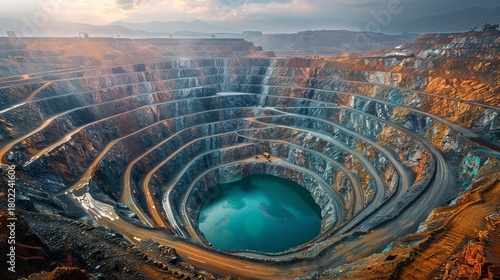 Open pit mine extracting minerals and raw materials