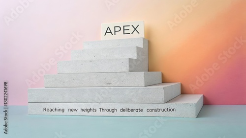 Stone Steps Rising Towards Apex and Progress Against a Soft Pastel Gradient Background