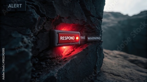 Urgent Red Respond Warning Light Mounted On A Rugged Rocky Outdoor Surface
