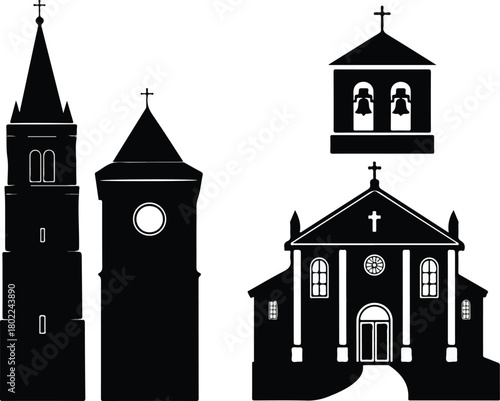 Collection of Classic Church and Tower Silhouettes