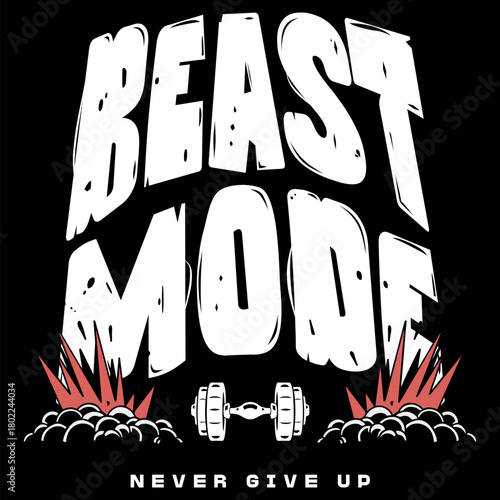 "Beast Mode Typography T-Shirt Design: Bold Fitness Motivation with Explosive Visual Impact"