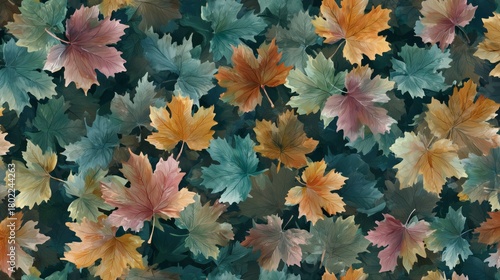 tiny watercolor maple leaf seamless pattern with soft autumn tones