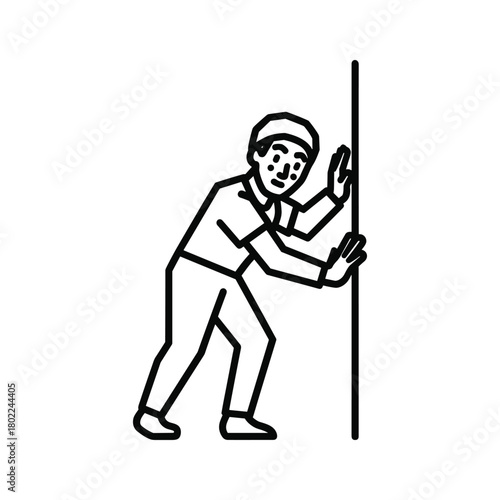 Man pushing against a vertical line, symbolizing effort, resistance, challenge, and overcoming obstacles