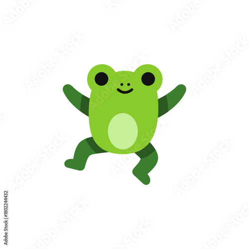 Happy green frog leaping joyfully