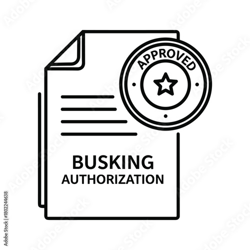 Approved busking authorization document icon for street performer permits, urban entertainment, and legal permissions