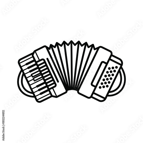 Accordion musical instrument line art icon illustration. traditional folk concert musical tool outline graphic element.
