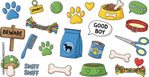 Cute Dog Supplies in Cartoon Illustrations