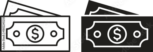 Money Icons Set: Dollar Bills, Finance, Banking, Cash, Currency