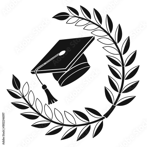 A graduation cap adorned with a laurel wreath, symbolizing academic achievement and success, isolated on a timeless emblem of scholarly accomplishment