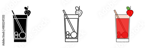 Strawberry drink set icon on white background