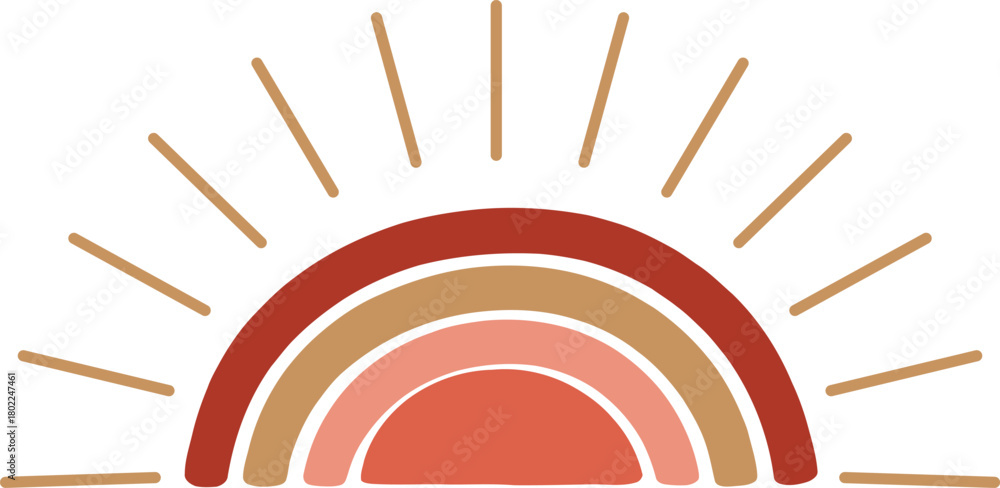 Obraz premium Minimalist Boho Sun Illustration with Retro Earth Tones and Rays