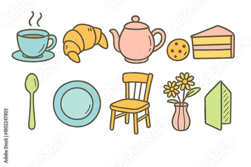 Café, bakery outline icon set. Coffee, pastries, dining illustrations collection.