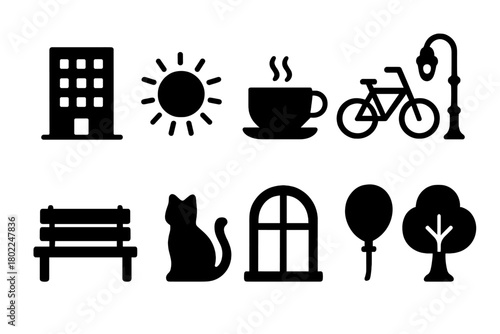 Home and leisure silhouette icon set. Simple lifestyle symbols in silhouette style.
