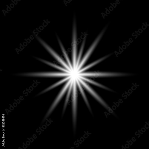 Bright white star burst light effect overlay Vector